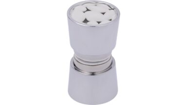 Knopf Weener Druckguss - Kunststoff chrom glänzend weiß - 34 mm lang vor weißem Hintergrund