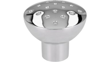Knopf Weiden Druckguss chrom glänzend - 28 mm lang vor weißem Hintergrund