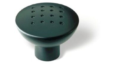 Knopf Weiden Druckguss schwarz matt pulverbeschichtet - 34 mm lang vor weißem Hintergrund