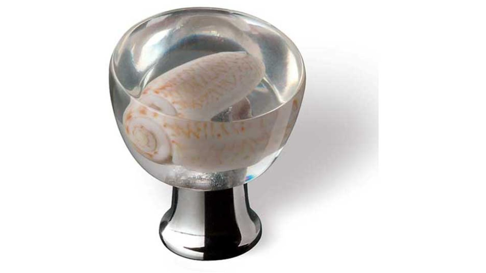 Knopf Weilburg Kunststoff-Messing/Metallfuß glaseffekt glasklar poliert verchromt - 34 mm lang  vor weißem Hintergrund