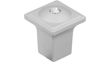 Knopf Weilerswist Druckguss alufarbig pulverbeschichtet swarovski® kristalle - 20 mm lang vor weißem Hintergrund
