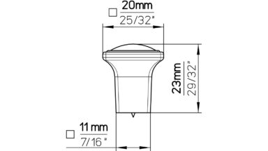 Knopf Weilerswist Druckguss alufarbig pulverbeschichtet swarovski® kristalle - 20 mm lang  vor weißem Hintergrund