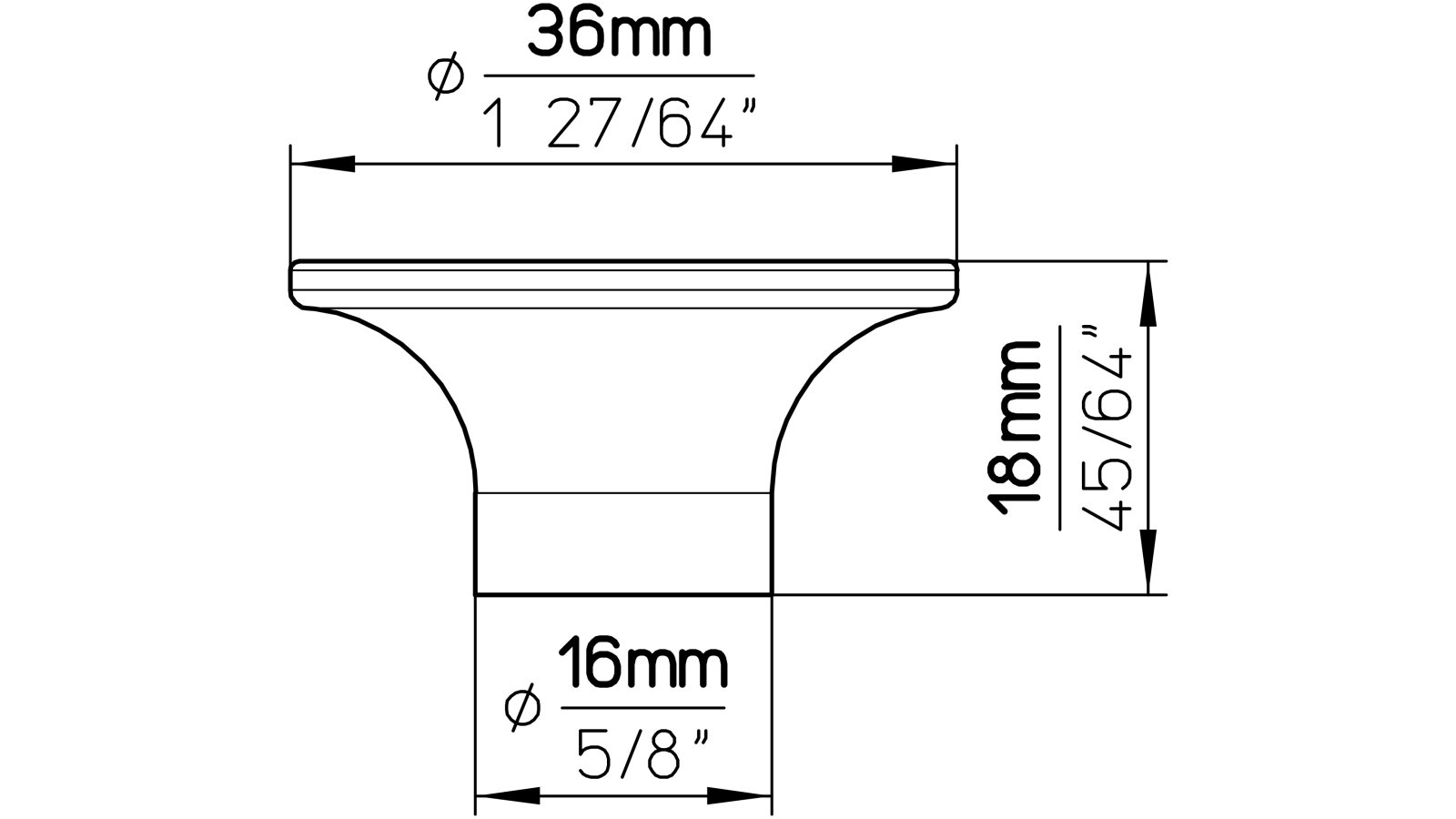 Knopf Werlte Kunststoff metallisiert chrom - 36 mm lang  vor weißem Hintergrund