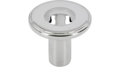 Knopf Wildeshausen Druckguss chrom glänzend - 30 mm lang vor weißem Hintergrund