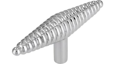 Knopf Windek Druckguss chrom glänzend - 87 mm lang vor weißem Hintergrund