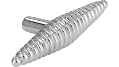 Knopf Windek Druckguss chrom glänzend - 87 mm lang  vor weißem Hintergrund