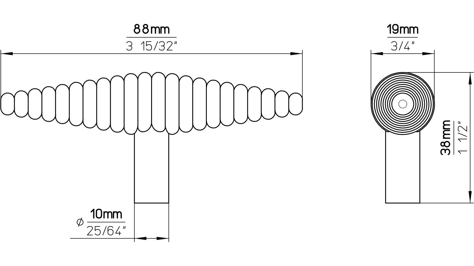 Moebelknopf-Windek-chrom-Zinkdruckguss-laenge-87-601502-technische-zeichnung Knopf Windek Druckguss chrom glänzend - 87 mm lang vor weißem Hintergrund