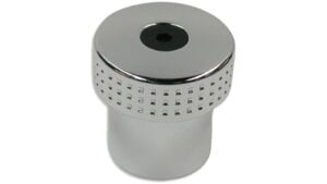 Knopf Würselen Kunststoff metallisiert chrom glänzend schwarz - 30 mm lang  vor weißem Hintergrund