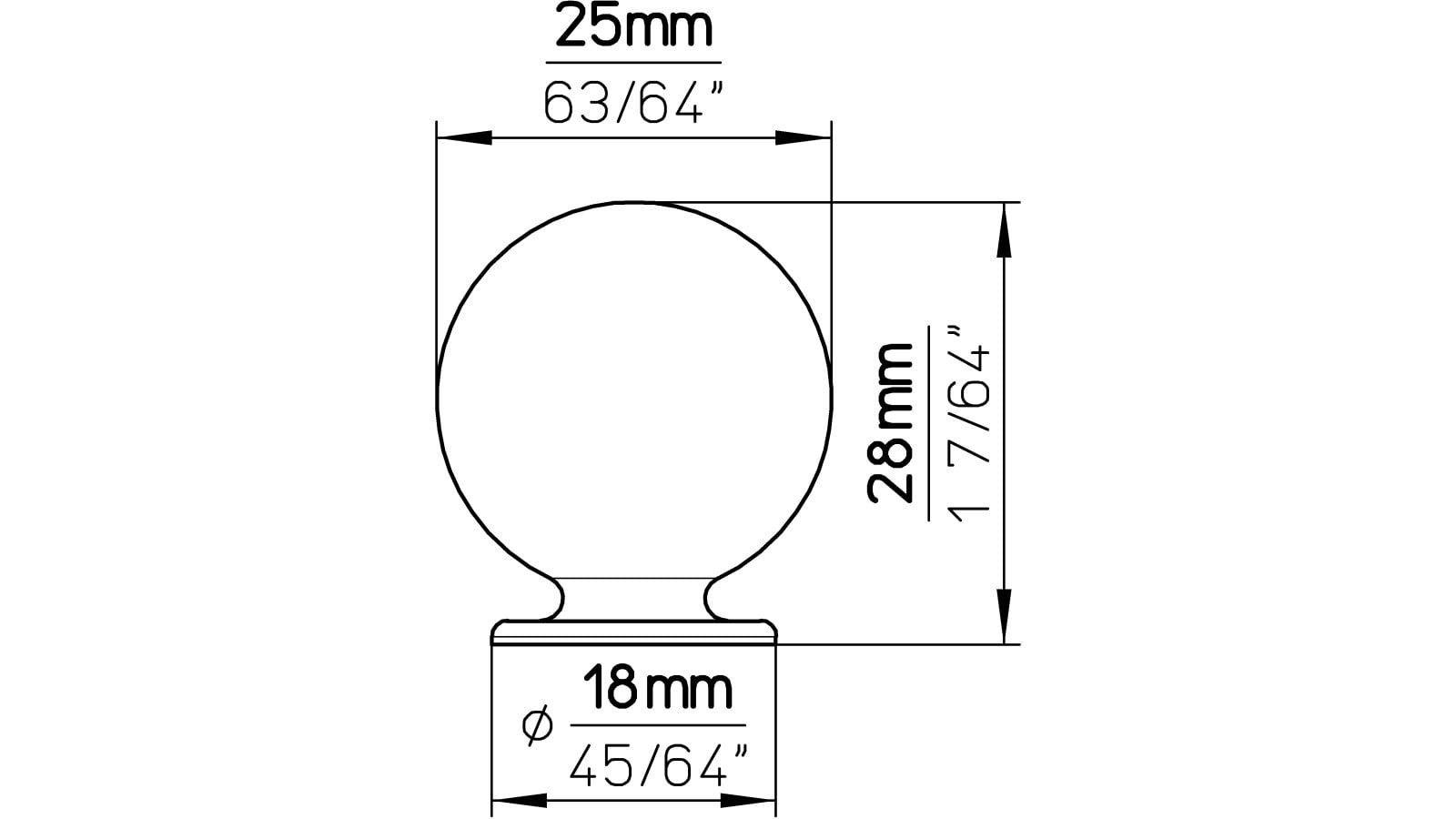 Knopf Zwickau Messing poliert - 25 mm lang  vor weißem Hintergrund