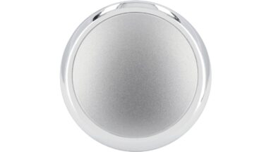 Knopf + Einlage Augsburg Kunststoff metallisiert chrom glänzend metallisiert weißaluminium - 30 mm lang  vor weißem Hintergrund