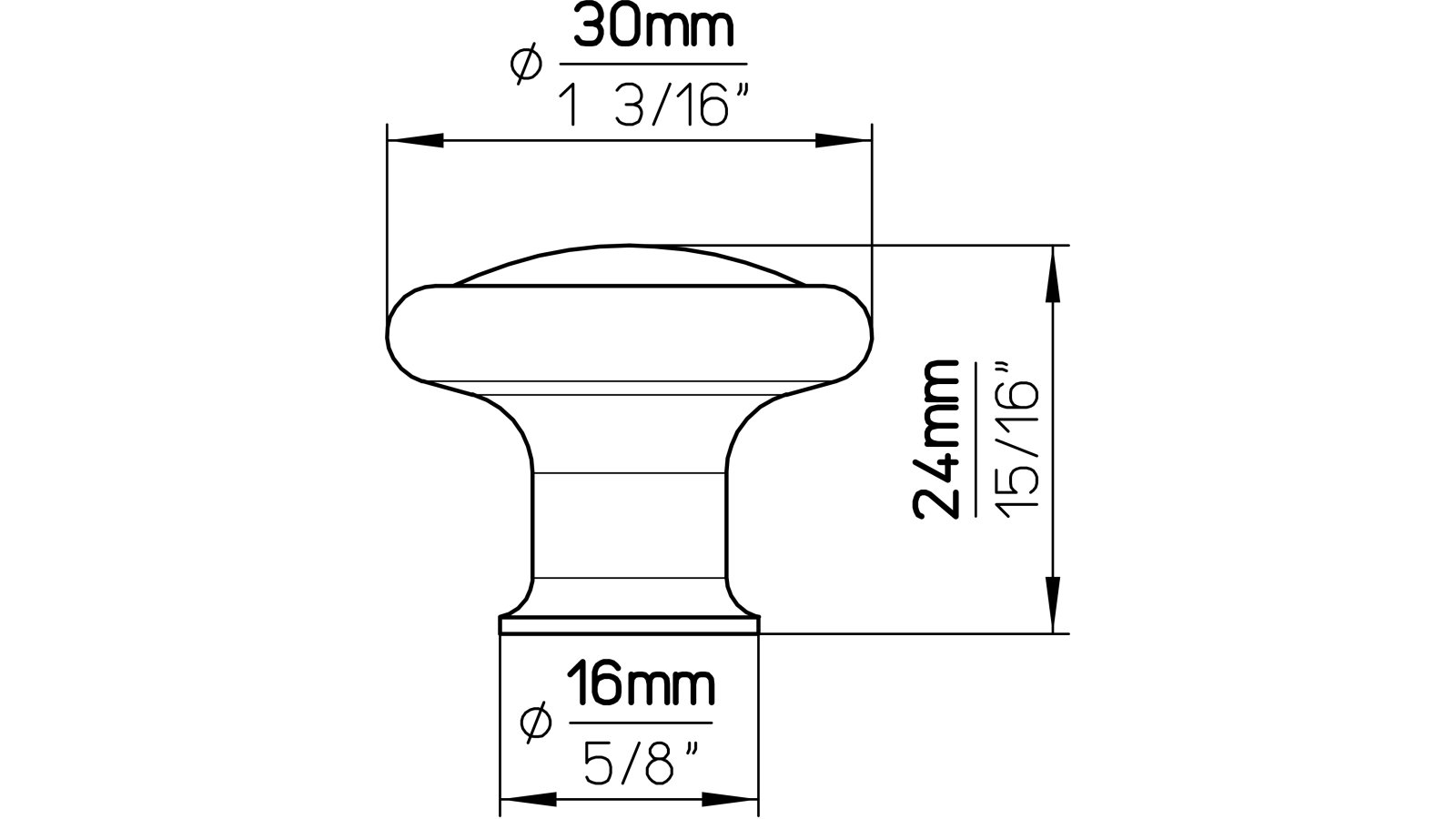 Knopf + Einlage Augsburg Kunststoff metallisiert chrom glänzend metallisiert weißaluminium - 30 mm lang  vor weißem Hintergrund