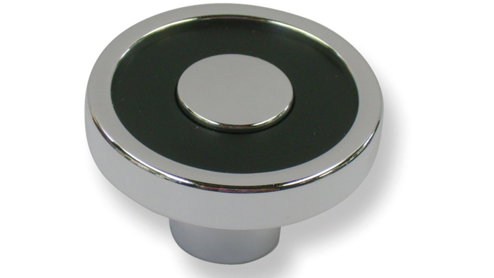 Moebelknopf-und-Einlage-Germering-chrom-schwarz-Kunststoff-laenge-43-682914 Knopf + Einlage Germering Kunststoff metallisiert chrom glänzend schwarz - 43 mm lang vor weißem Hintergrund