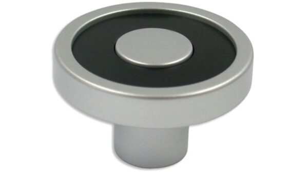 Knopf + Einlage Germering Kunststoff metallisiert weißaluminium schwarz - 43 mm lang vor weißem Hintergrund