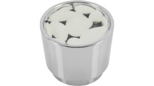 Knopf + Einlage Glinde Druckguss - Kunststoff chrom glänzend weiß - 34 mm lang  vor weißem Hintergrund