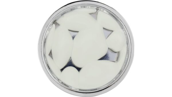 Knopf + Einlage Glinde Druckguss - Kunststoff chrom glänzend weiß - 34 mm lang  vor weißem Hintergrund