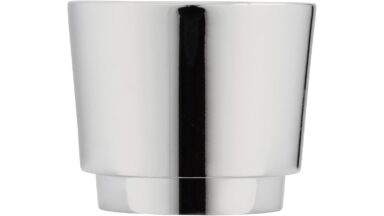 Knopf + Einlage Glinde Druckguss - Kunststoff chrom glänzend weiß - 34 mm lang  vor weißem Hintergrund