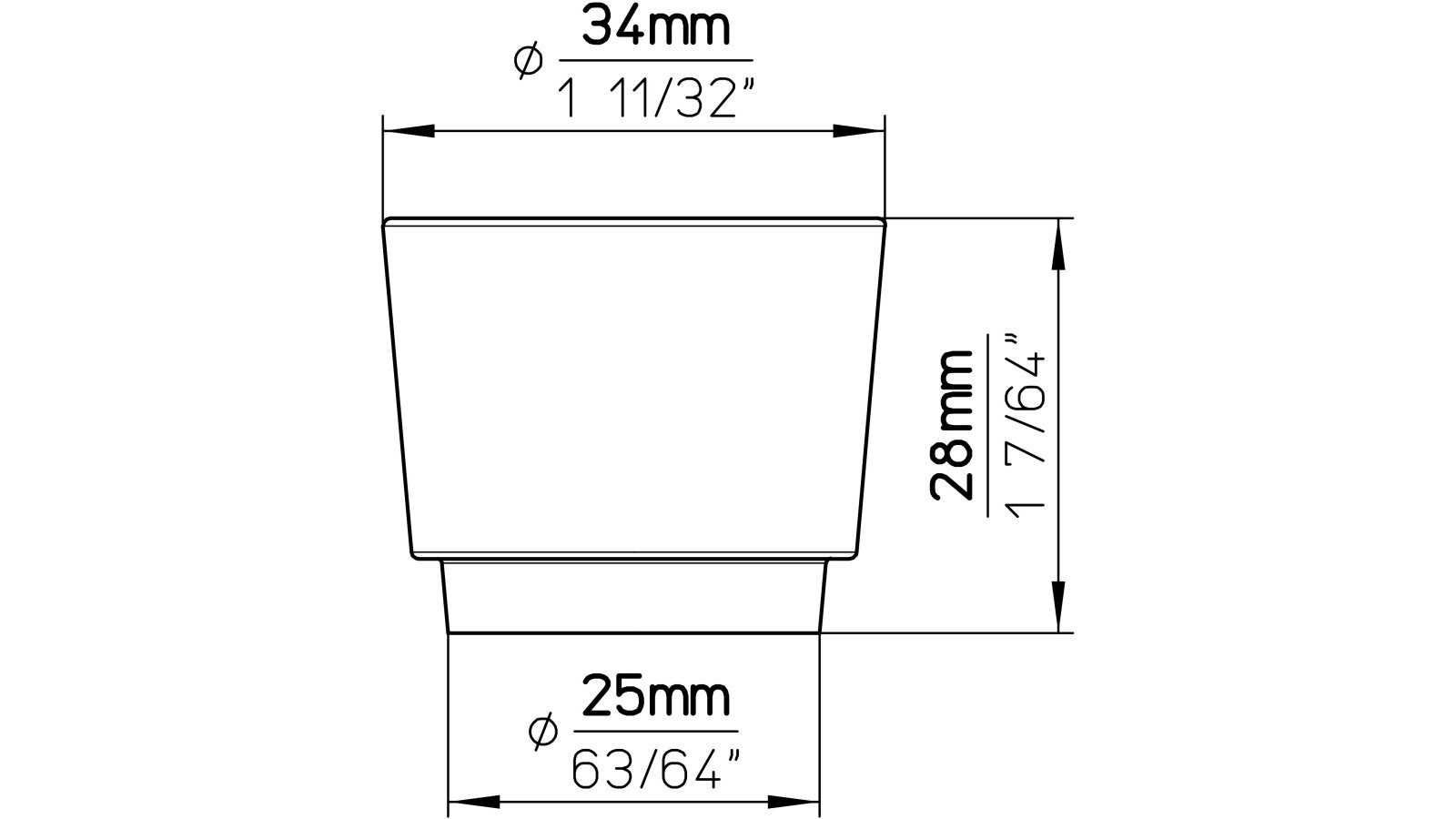 Moebelknopf-und-Einlage-Glinde-chrom-weiss-Kunststoff-Zinkdruckguss-laenge-34-727696-technische-zeichnung Knopf + Einlage Glinde Druckguss - Kunststoff chrom glänzend weiß - 34 mm lang vor weißem Hintergrund