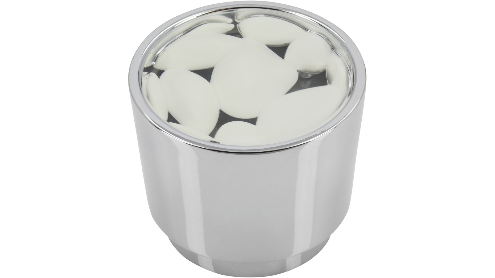 Moebelknopf-und-Einlage-Glinde-chrom-weiss-Kunststoff-Zinkdruckguss-laenge-34-727696 Knopf + Einlage Glinde Druckguss - Kunststoff chrom glänzend weiß - 34 mm lang vor weißem Hintergrund