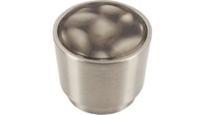 Knopf + Einlage Glinde Druckguss - Kunststoff vernickelt feingeschliffen weiß - 34 mm lang  vor weißem Hintergrund