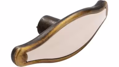 Knopf + Einlage Munster Druckguss - Kunststoff altmessing brüniert gebürstet beige - 67 mm lang  vor weißem Hintergrund