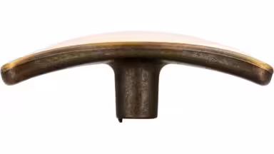 Knopf + Einlage Munster Druckguss - Kunststoff altmessing brüniert gebürstet beige - 67 mm lang  vor weißem Hintergrund