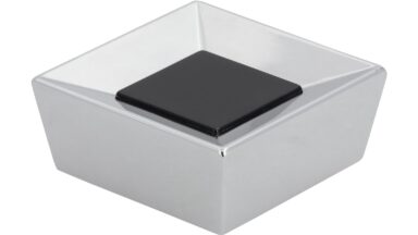 Knopf + Einlage Oschersleben Druckguss - Kunststoff chrom glänzend schwarz - 39 mm lang  vor weißem Hintergrund