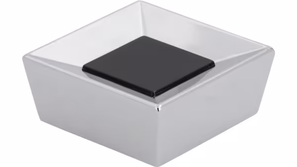 Knopf + Einlage Oschersleben Druckguss - Kunststoff chrom glänzend schwarz - 39 mm lang vor weißem Hintergrund