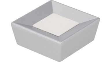 Knopf + Einlage Oschersleben Druckguss - Kunststoff alufarbig pulverbeschichtet weiß - 39 mm lang  vor weißem Hintergrund