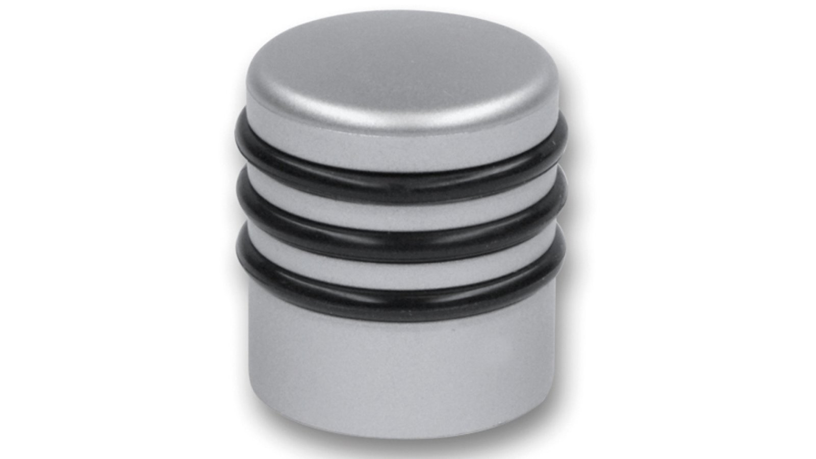 Knopf + Ringe Zeulenroda Kunststoff metallisiert weißaluminium schwarz - 30 mm lang  vor weißem Hintergrund