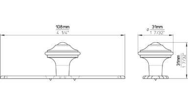 Knopf + Unterlage Schwalmtal Druckguss altmessingfarbig brüniert getrommelt 2 stück - 108 mm lang  vor weißem Hintergrund