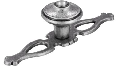 Knopf + Unterlage Schwalmtal Druckguss zinnfarbig - 108 mm lang  vor weißem Hintergrund