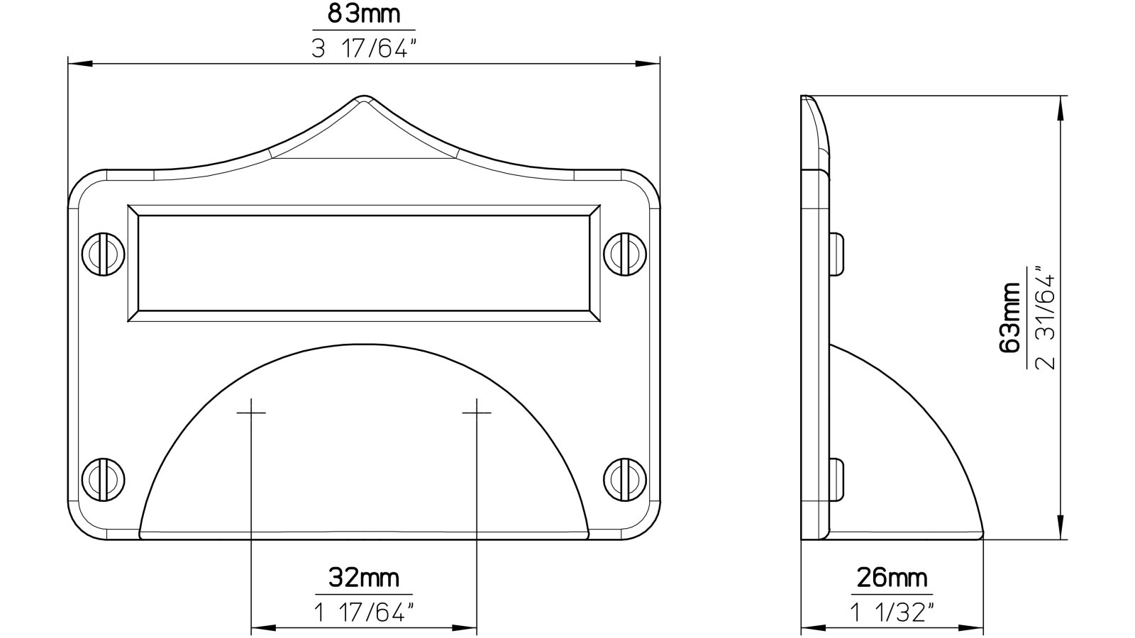 Muschel Finsterwalde Druckguss altmessingfarbig brüniert getrommelt - 83 mm lang  vor weißem Hintergrund