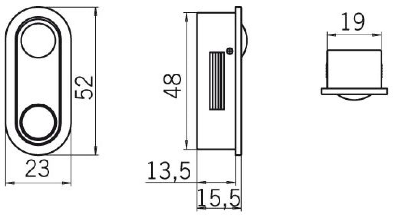 Muschelgriff-Heide-chrom-Zinkdruckguss-Zinkdruckguss-laenge-52-624198-technische-zeichnung Muschel Heide Zinkdruckguß - chrom glänzend - 52 mm lang vor weißem Hintergrund