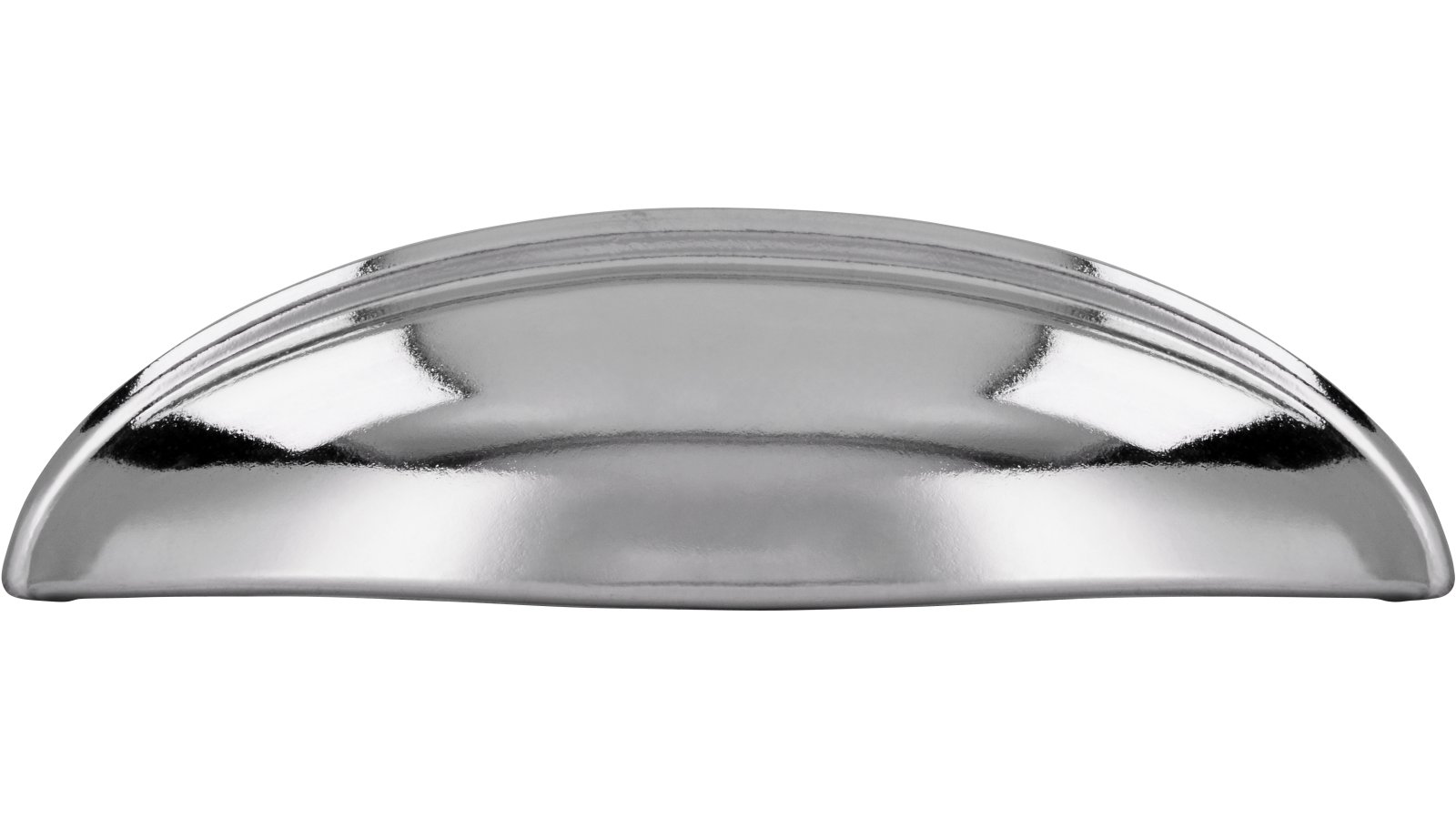 Muschel Suhl Druckguss chrom glänzend - 84 mm lang  vor weißem Hintergrund