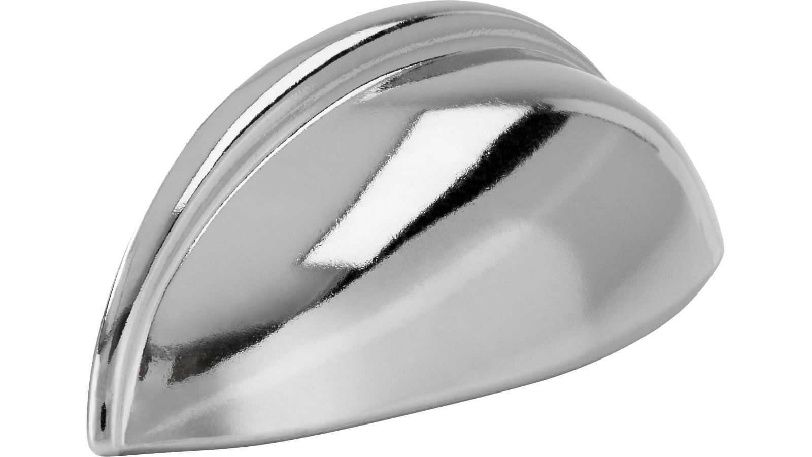 Muschel Suhl Druckguss chrom glänzend - 84 mm lang  vor weißem Hintergrund