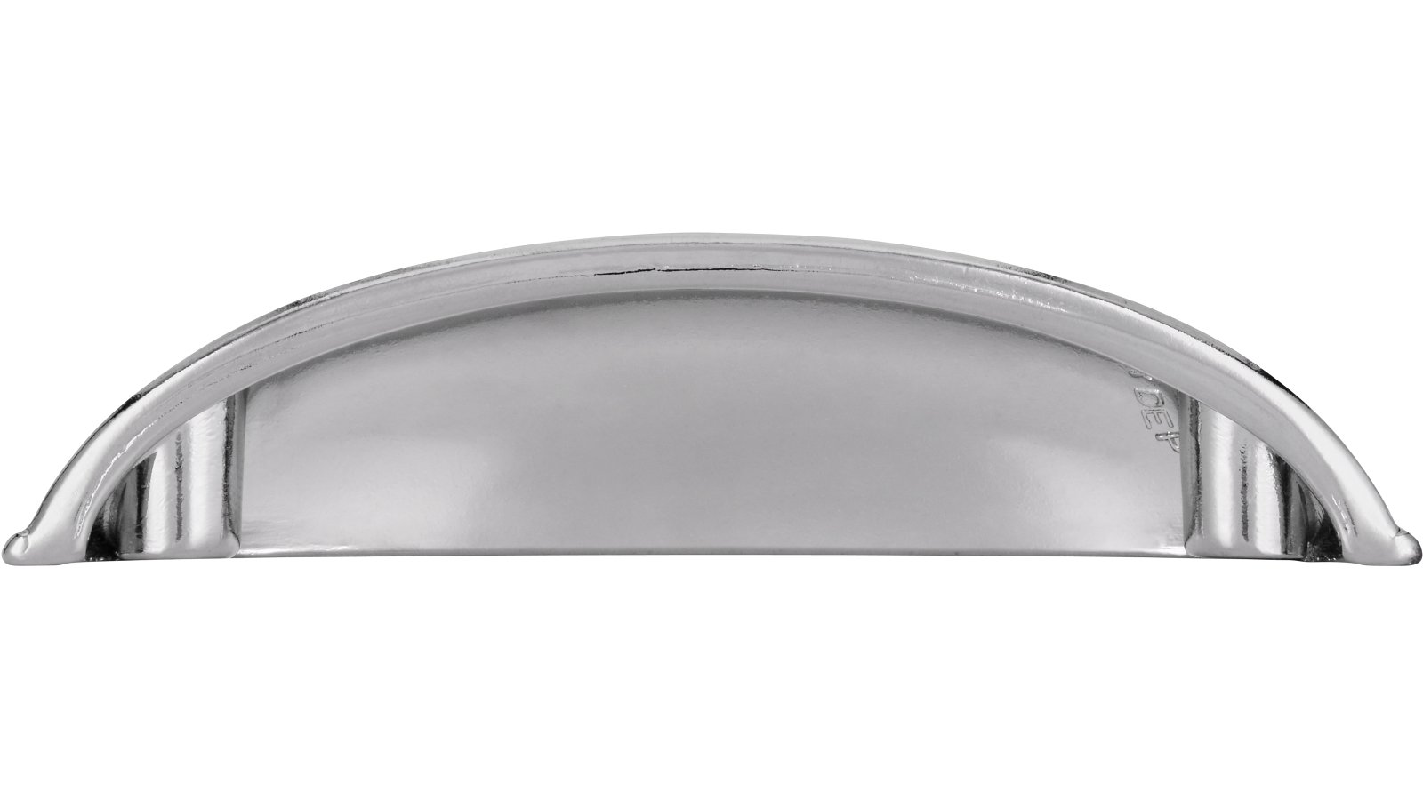 Muschel Suhl Druckguss chrom glänzend - 84 mm lang  vor weißem Hintergrund