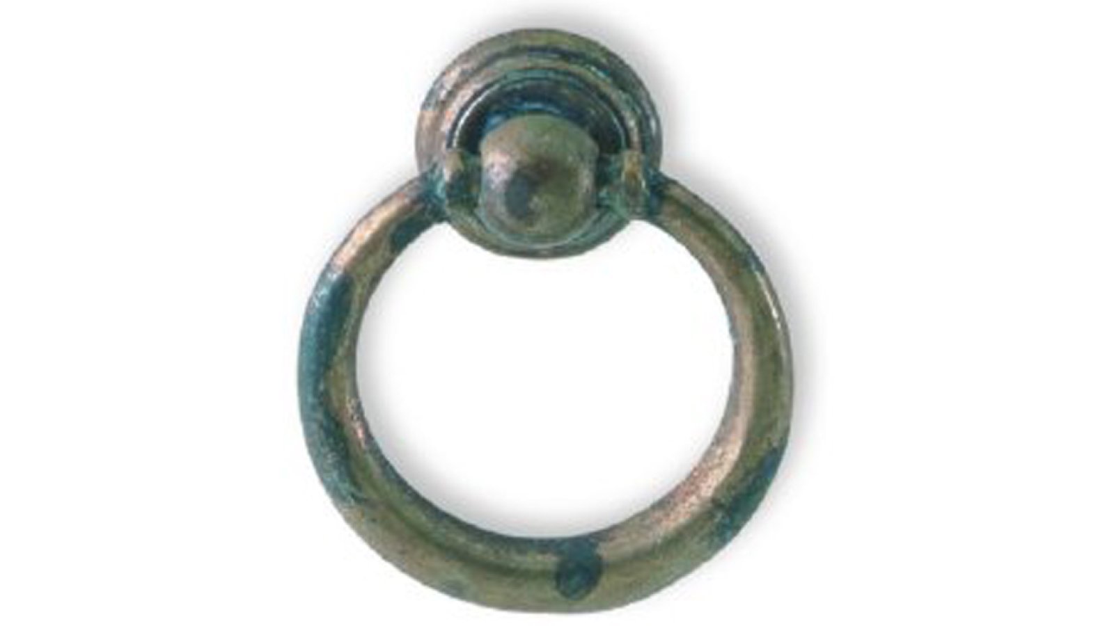 Ringgriff Brühl Messing antik - 38 mm lang  vor weißem Hintergrund