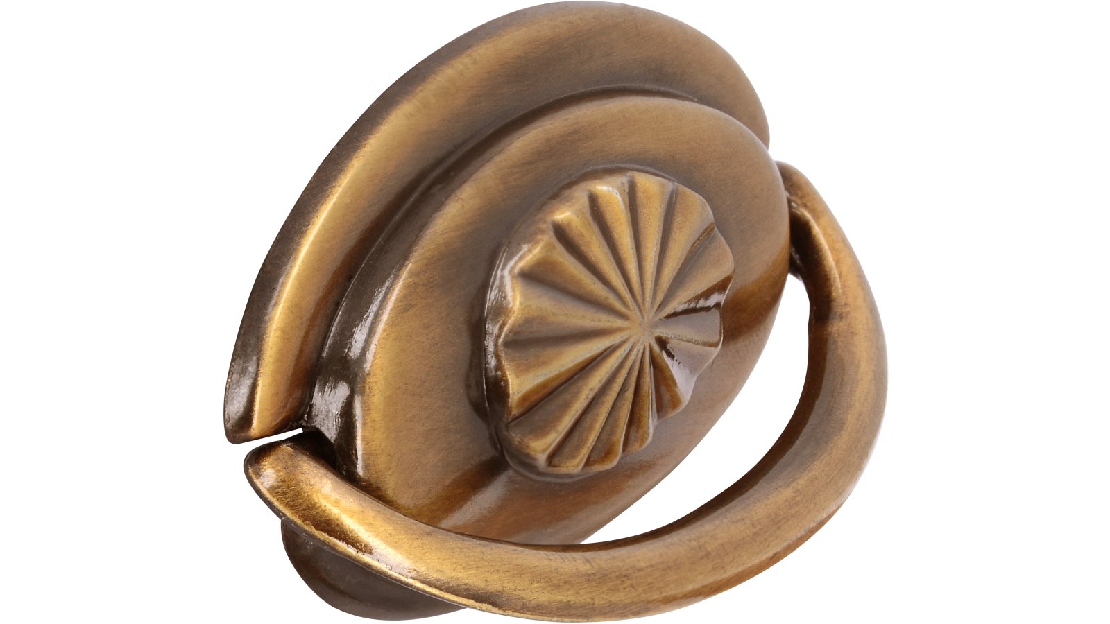 Ringgriff Hochheim Druckguss altmessing brüniert gebürstet - 68 mm lang  vor weißem Hintergrund