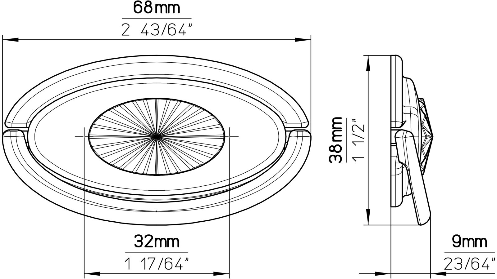 Ringgriff Hochheim Druckguss altmessing brüniert gebürstet - 68 mm lang  vor weißem Hintergrund
