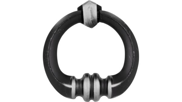 Ringgriff Marburg Druckguss eisenfarbig brüniert getrommelt - 41 mm lang  vor weißem Hintergrund