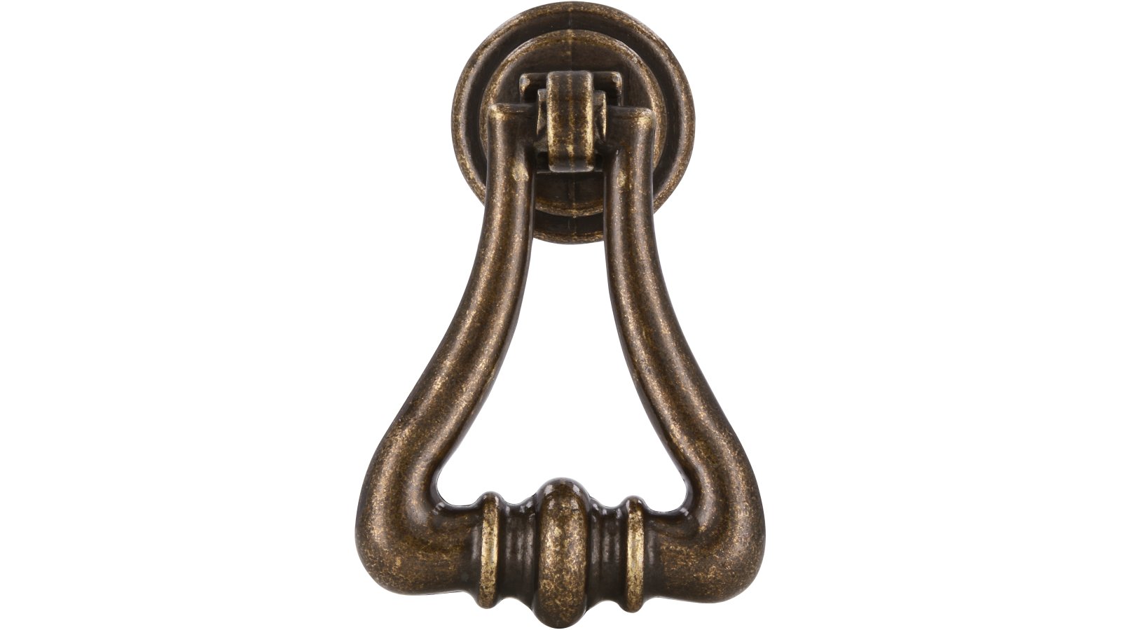 Ringgriff Schifferstadt Druckguss altmessingfarbig brüniert getrommelt 2 stück - 55 mm lang  vor weißem Hintergrund