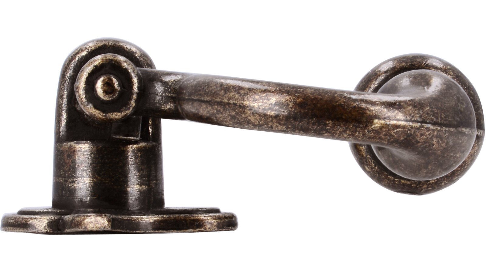 Ringgriff Schramberg Druckguss altmessingfarbig brüniert getrommelt - 43 mm lang  vor weißem Hintergrund