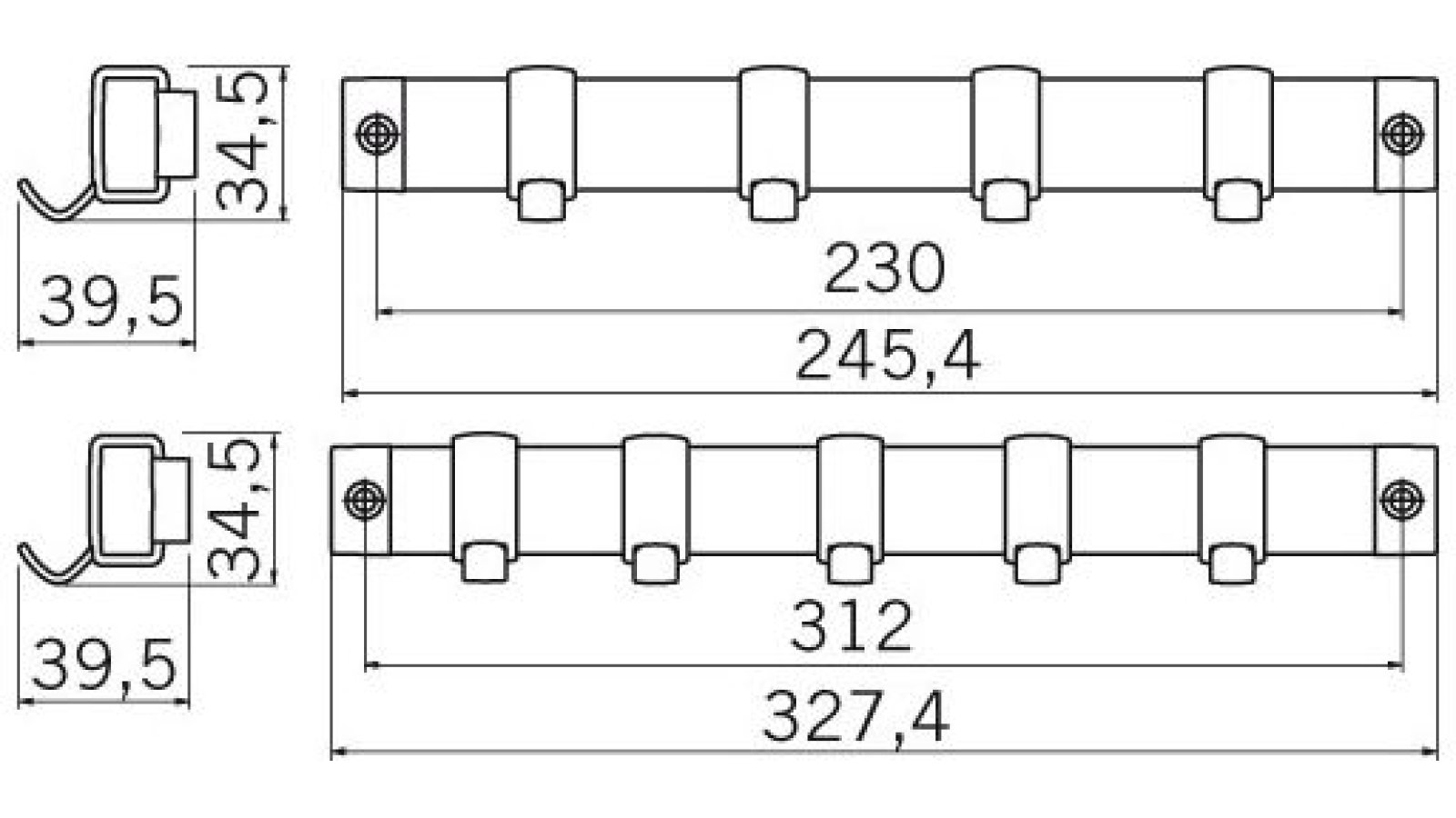 Schlüsselleiste Amberg Kunststoff weiß weiß - 327 mm lang  vor weißem Hintergrund