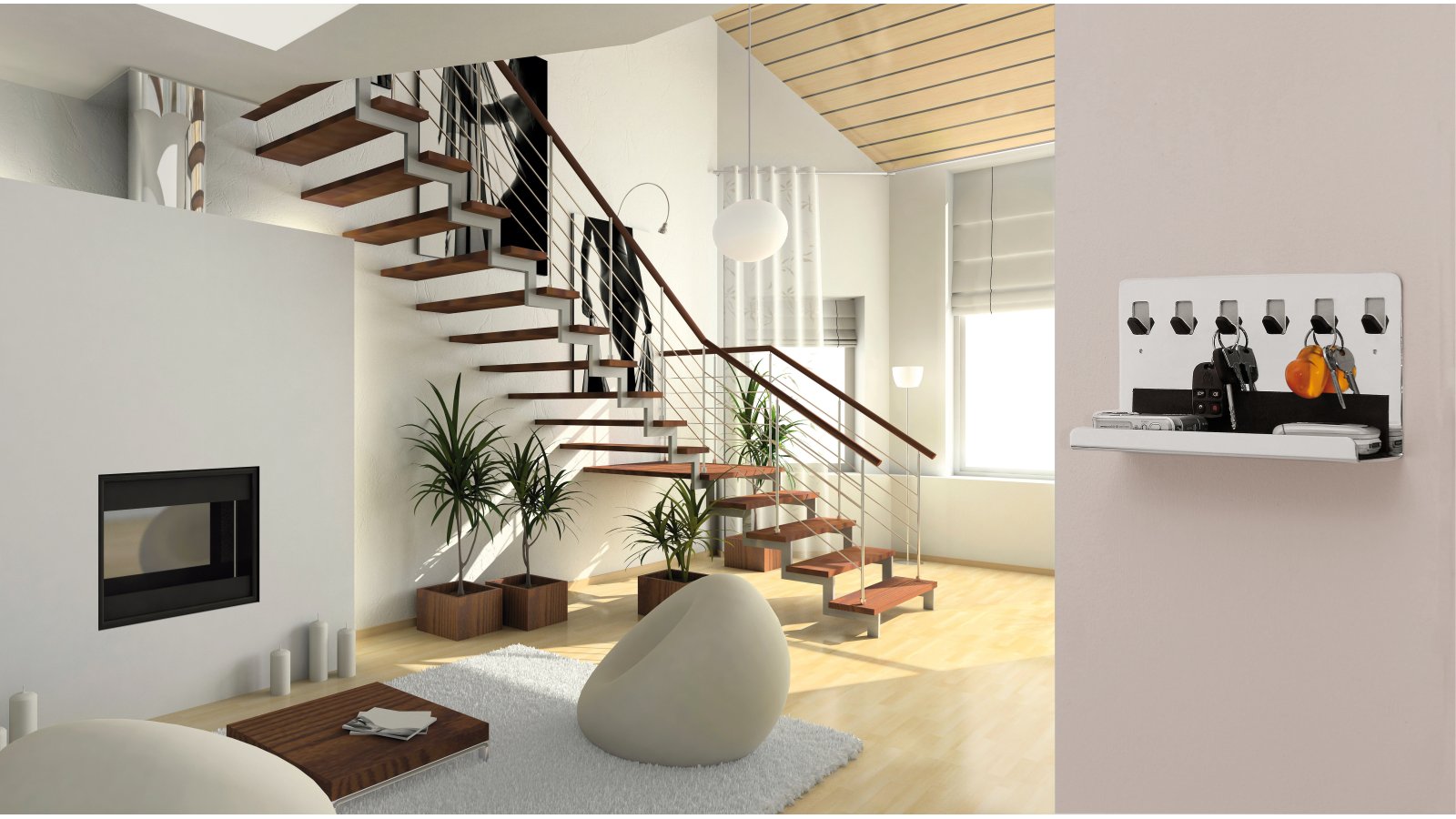 Schlüsselleiste Gescher Stahl - Kunststoff chrom glänzend schwarz - 300 mm lang  vor weißem Hintergrund