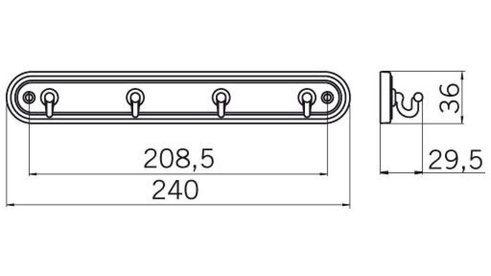 Schlüsselleiste Osnabrück Kunststoff weiß metallisiert gold glänzend - 240 mm lang  vor weißem Hintergrund