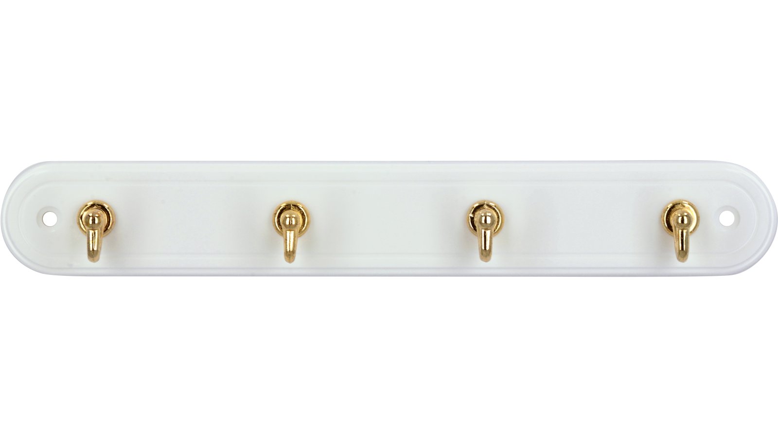 Schluesselleiste-Osnabrueck-weiss-messing-Messing-Kunststoff-Zinkdruckguss-laenge-240-673882-front Schlüsselleiste Osnabrück Kunststoff - Druckguss weiß glänzend vermessingt - 240 mm lang vor weißem Hintergrund
