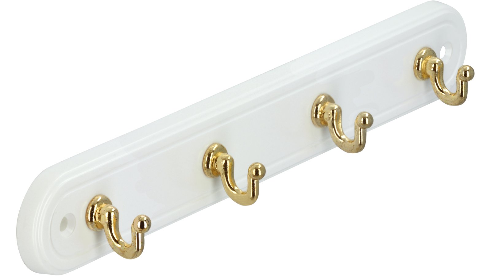 Schluesselleiste-Osnabrueck-weiss-messing-Messing-Kunststoff-Zinkdruckguss-laenge-240-673882-seitlich Schlüsselleiste Osnabrück Kunststoff - Druckguss weiß glänzend vermessingt - 240 mm lang vor weißem Hintergrund