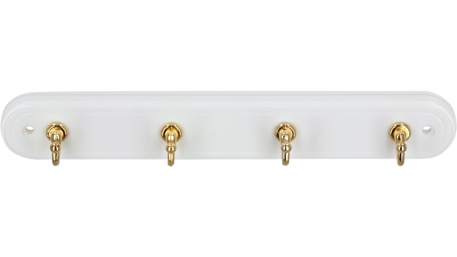 Schluesselleiste-Osnabrueck-weiss-messing-Messing-Kunststoff-Zinkdruckguss-laenge-240-673882-stehend Schlüsselleiste Osnabrück Kunststoff - Druckguss weiß glänzend vermessingt - 240 mm lang vor weißem Hintergrund