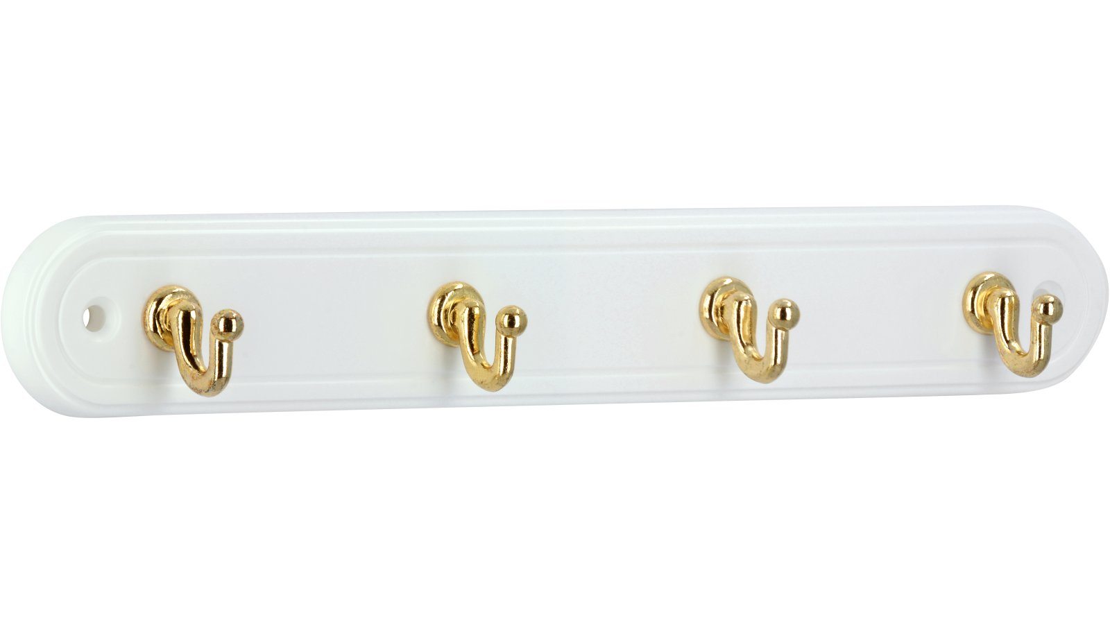 Schluesselleiste-Osnabrueck-weiss-messing-Messing-Kunststoff-Zinkdruckguss-laenge-240-673882 Schlüsselleiste Osnabrück Kunststoff - Druckguss weiß glänzend vermessingt - 240 mm lang vor weißem Hintergrund