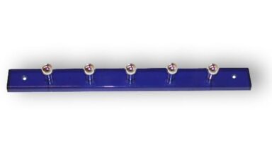 Schlüsselleiste Völklingen Kunststoff glaseffekt blau metallisiert chrom glänzend - 296 mm lang vor weißem Hintergrund